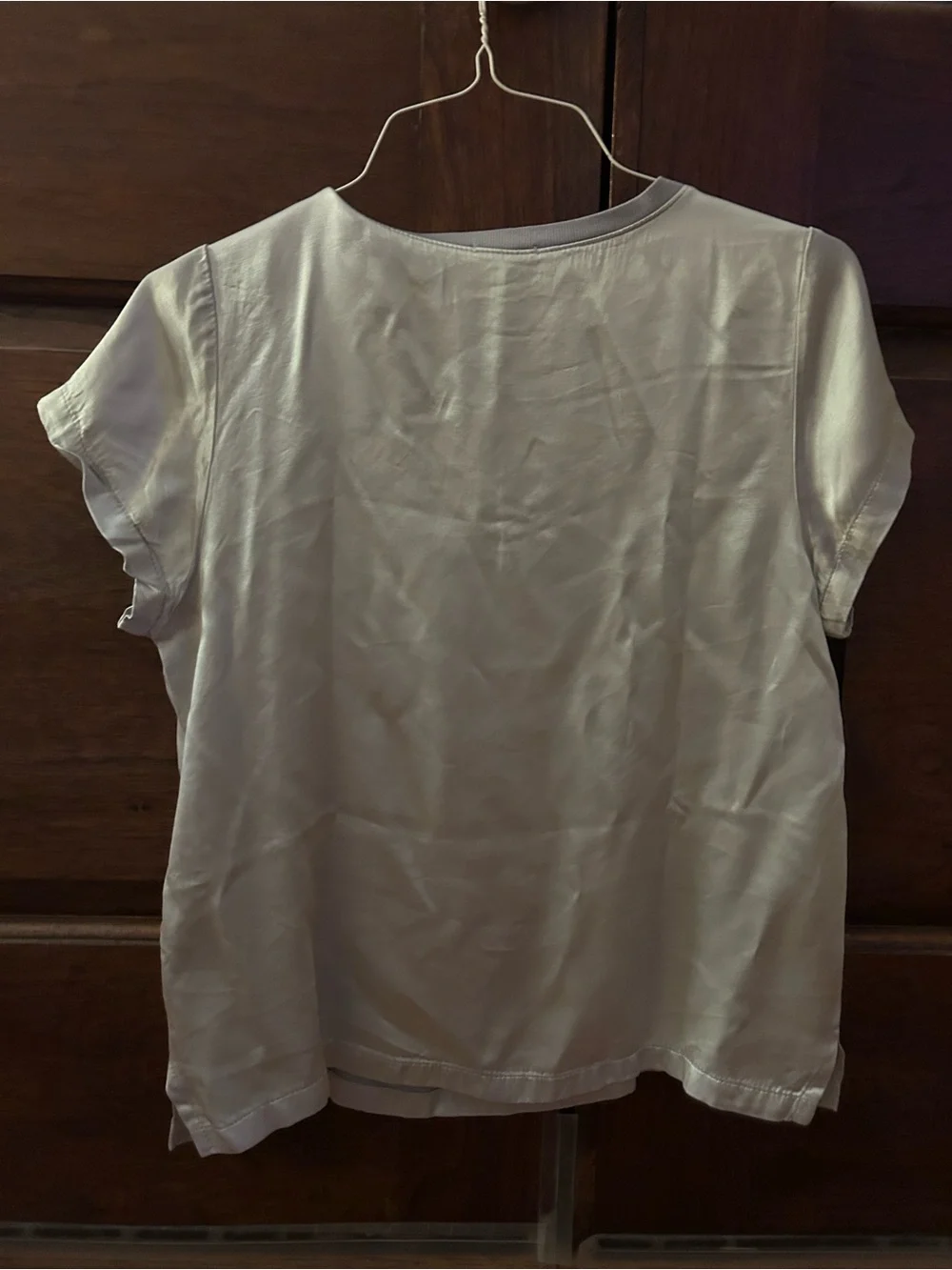 Women’s Satin PJ Harlow V-Neck Short Sleeve Top - very pale lavender